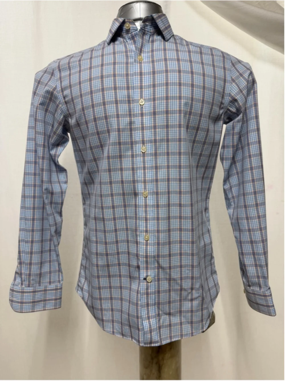 Banana Republic Men Blue Plaid Long Sleeve Button cotton Sm Shirt Slime Fit 1803